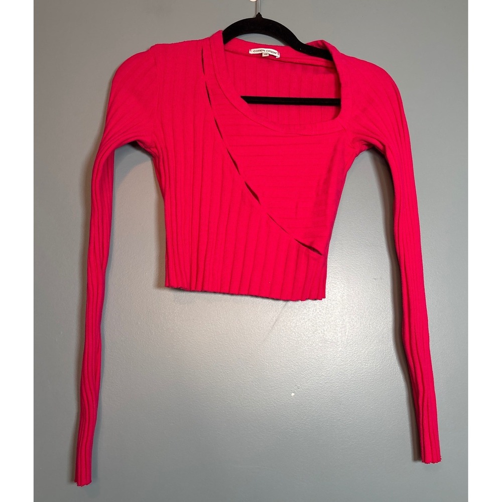 Cotton‎ Citizen Women's Hot Pink Ribbed Long Sleeve Capri Crop Shirt XS